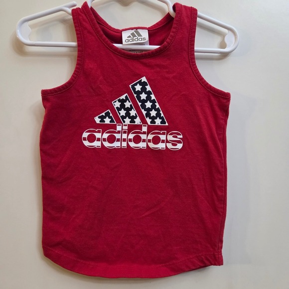 adidas Other - Adidas Girls Red Stars and Stripes Graphic Logo Keyhole Tank Top Size 24M